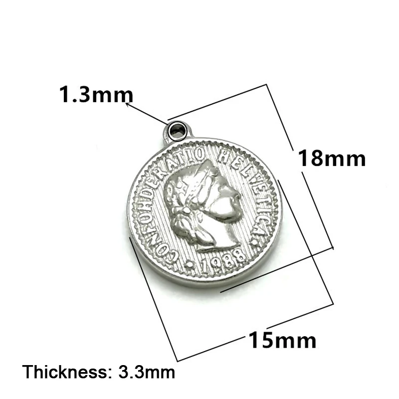 Vintage 15mm Round Stainless Steel Coin Pendants Portrait Charms For DIY Bracelet Necklace Fashion Jewelry Accessories BXGA061
