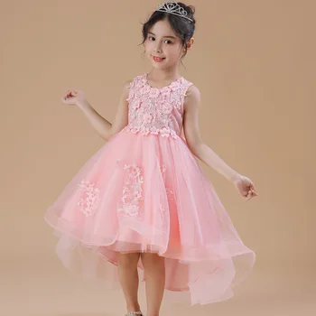 

Summer girl lace upscale Trailing dress Handmade beaded children's wedding dress Children's catwalk elegant piano costume