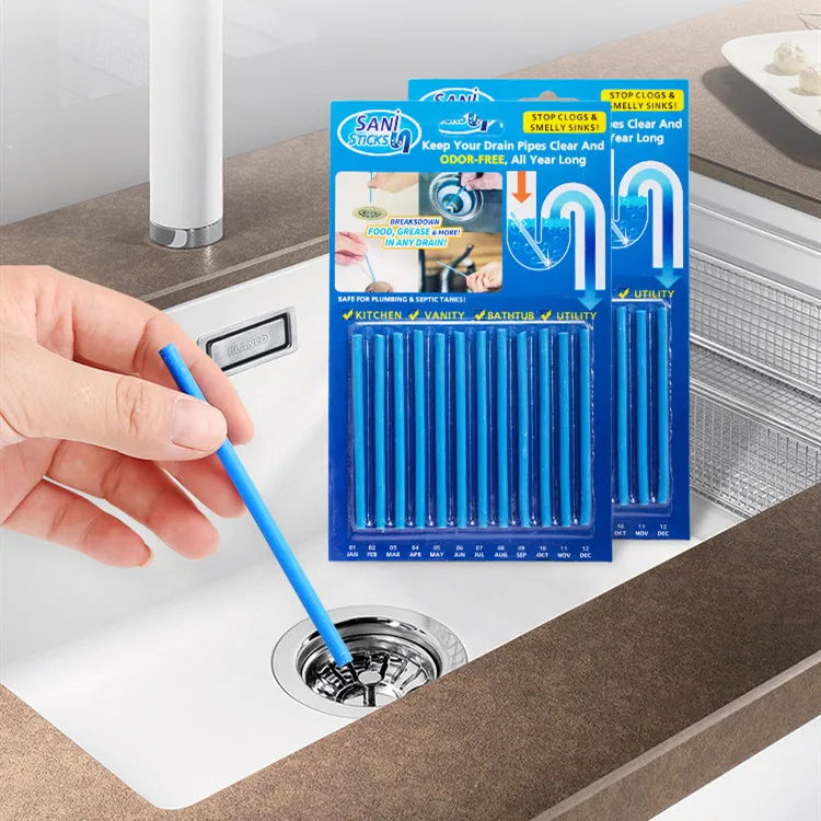 12pcs Drain Cleaning sticks Clog Remover Pipe Deodorant Kitchen Cleaner Tool  ♢