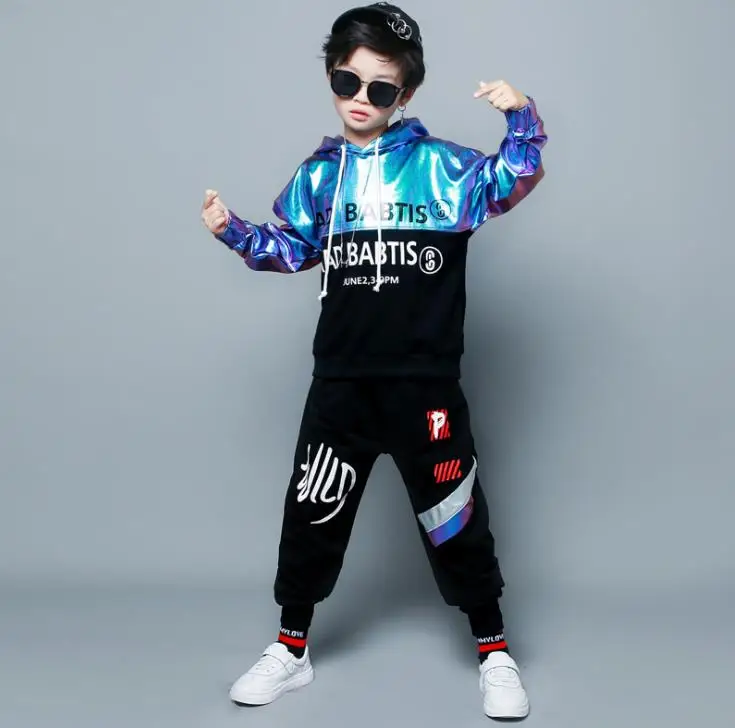 blue set Модный комплект, детский костюм г. Осенние костюмы для мальчиков комплект из 2 предметов в стиле хип-хоп хлопковая одежда унисекс красного и синего цвета для мальчиков с буквенным принтом - Цвет: blue set