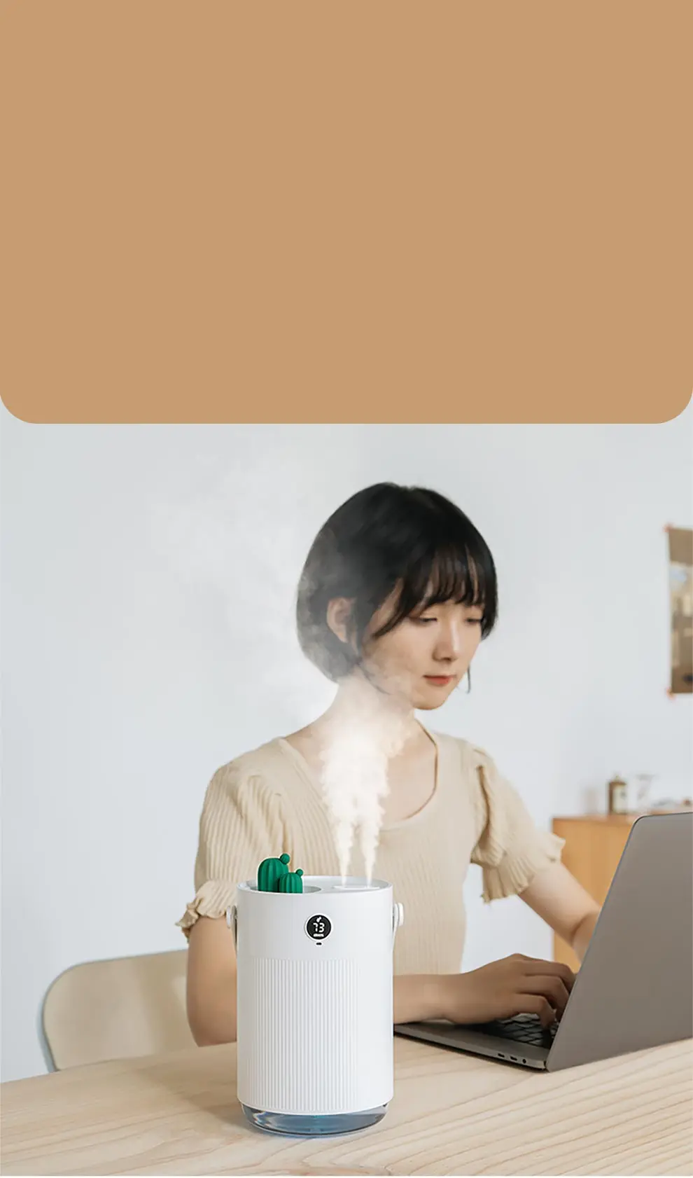 YouPin 1L Sothing Cactus Double Spray Humidifier LCD Digital Detect Humidity Purifying Air Mist Diffuser With 7 Colorful LED Light (8)