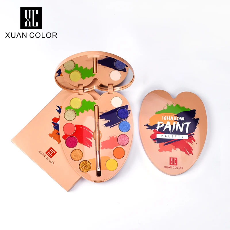 XUAN цветные брендовые дизайнерские 12 цветов Тени для век Палитра в форме сердца Высокая пигментная палитра теней для век макияж набор