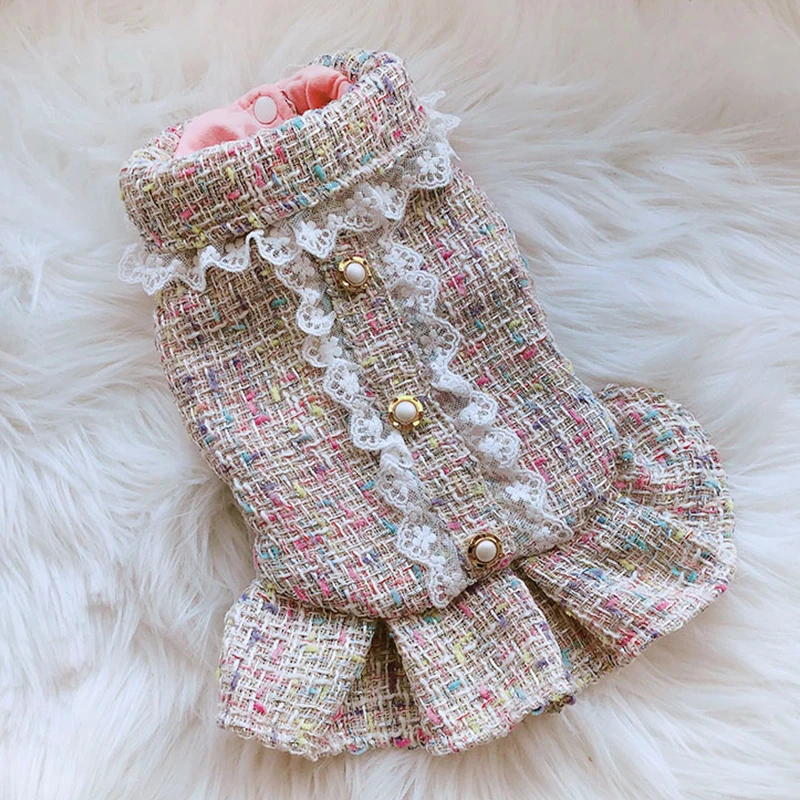 Winter Dog Clothes Wedding Dress Party Dog Clothing Cat Puppy Chihuahua Yorkshire Poodle Bichon Pomeranian Pet Dresses Outfit - Цвет: Beige