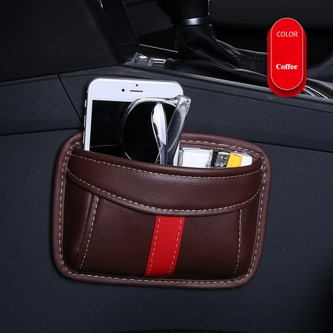 Car Storage Box Multifunction PU Leather Protable Organizer Box Paste Type Debris Hanging Mobile Phone Storage Shelf
