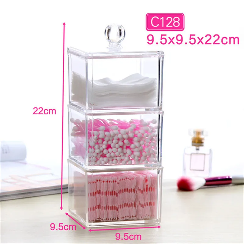 Лучший акриловый Органайзер для макияжа ватные тампоны Коробка органайзер для косметики ватные подушечки Qtip макияж Прозрачный Контейнер Чехол Шкатулка - Цвет: C128