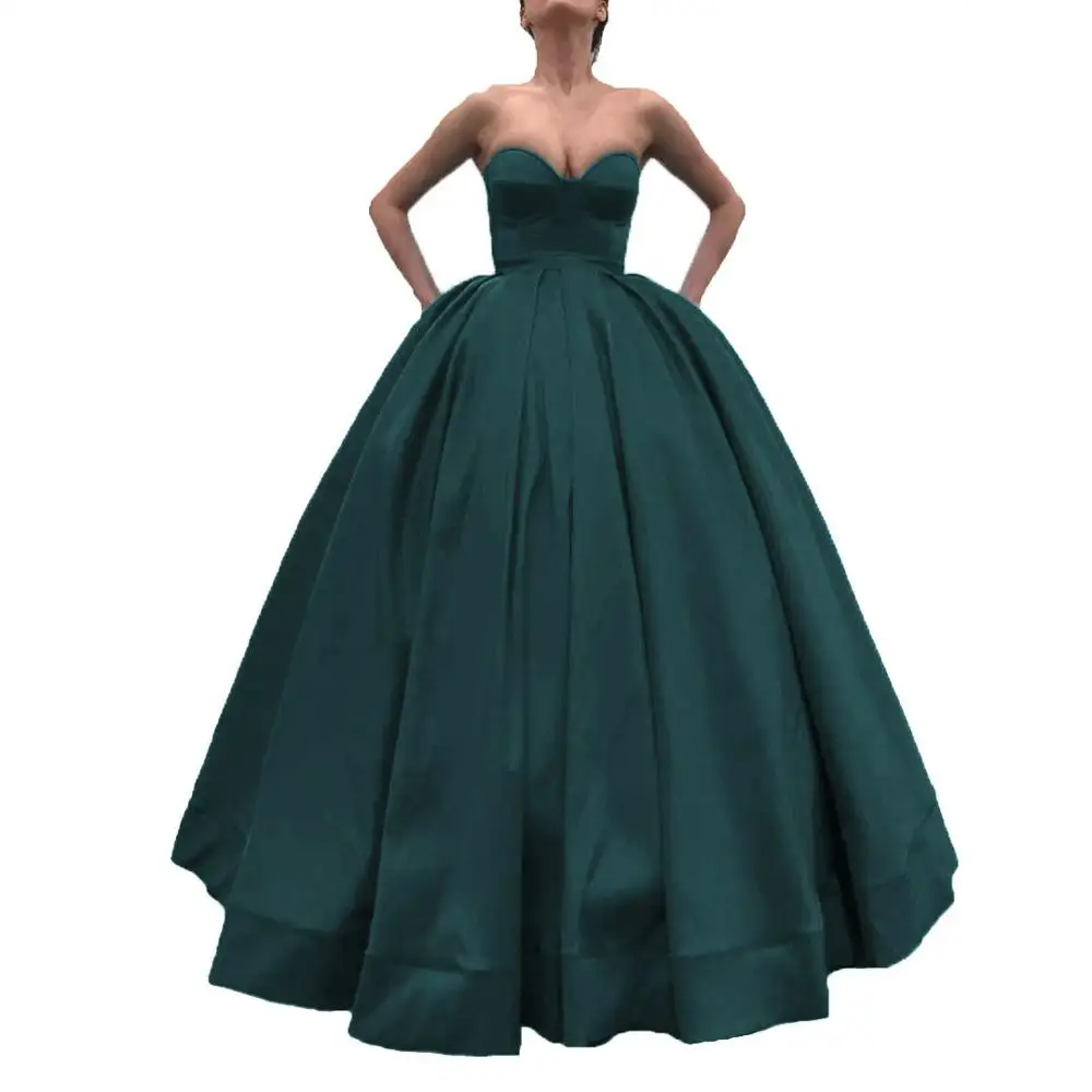 Teal HONGFUYU Милая бальное платья для выпускного вечера длинное платье Vestidos de gala без рукавов атласное платье для вечеринок вечерние платья, платья для торжества с карманом - Цвет: Teal