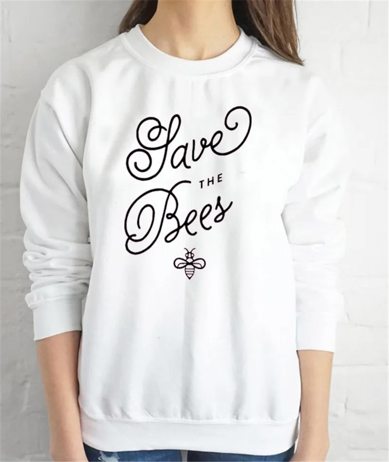 Kpop/толстовки с надписью «Save The Bees»; милая толстовка с рисунком пчелы; Повседневная Толстовка с капюшоном Hrajuku Ulzzang; женская уличная одежда - Цвет: Белый