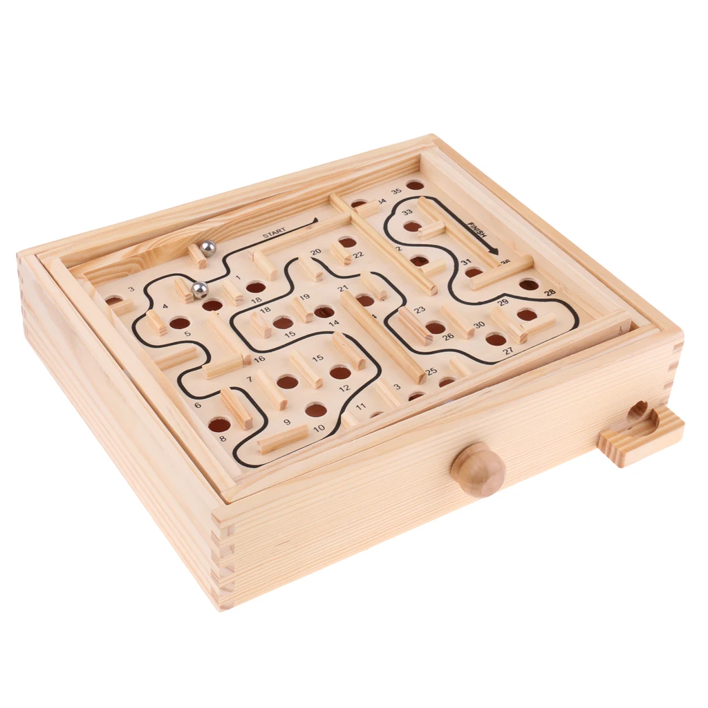 Kids Children Traditional Wooden Labyrinth Toy Maze Board Game Complete Set