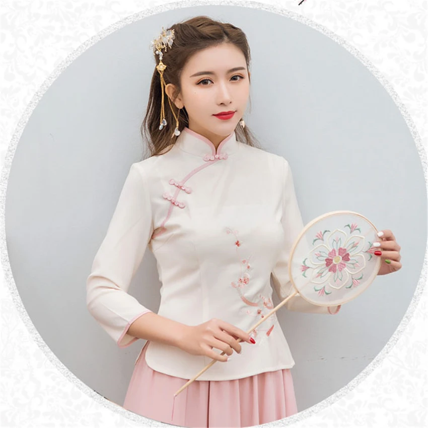 Традиционная китайская одежда для женщин новые юбки Cheongsam Топ Hanfu Новогодняя винтажная китайская рубашка Стиль Тан костюм