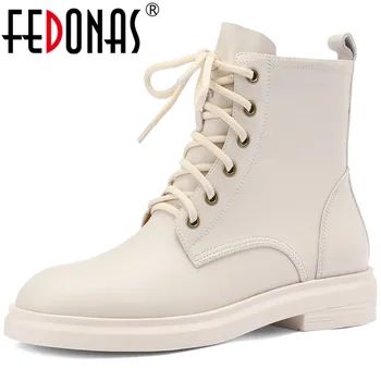 

FEDONAS Concise Designer Motorcycle Boots Genuine Leather Thick Heels Shoes Woman Heels 2020 Fall Wedding Party Ankle Boots