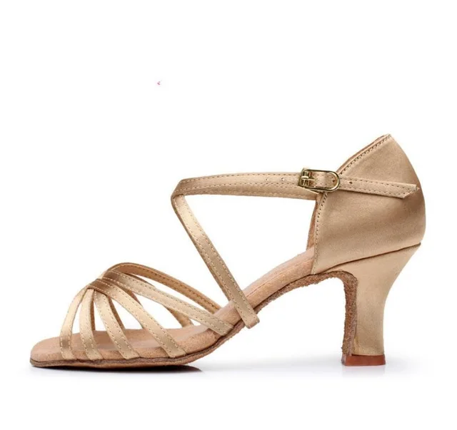 Женская танцевальная обувь; женская обувь для латинских танцев; женская обувь для джазовых бальных танцев; обувь для сальсы; 7 цветов; около 7 см; A261 - Цвет: beige   7cm