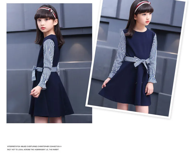 Back To School Clothing 2019 Teenage Dress Girls Clothes Autumn Blue Striped Kids Girl Shirt Long Sleeve Dresses Baby Children  3 4 5 6 7 8 9 10 11 12 13 14 15 years little teenage teen toddler kids dress long sleeve teens dress (2)