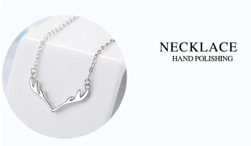 Exquisite Simple Antlers Deer Pendant Necklaces For Women Trend Short Clavicle Chain 925 Sterling Silver Jewelry SAN193