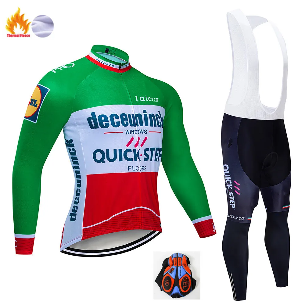 Pro Team QUICK STEP Велоспорт Джерси 9D нагрудник набор Бельгийская велосипедная одежда мужская зимняя теплая флисовая велосипедная Одежда для велоспорта - Цвет: Winter Cycling Suit