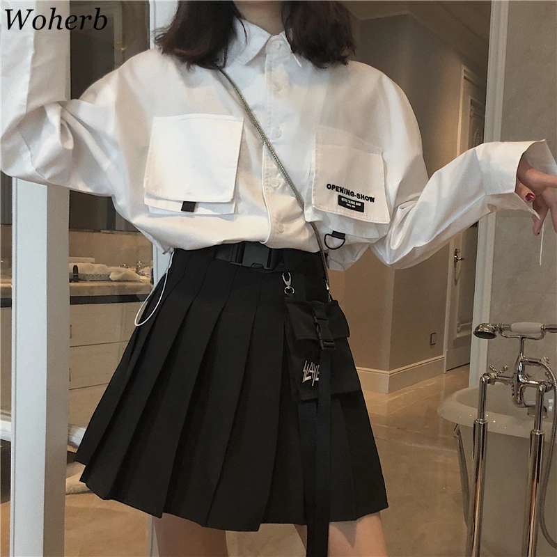 Woherb корейская мода Высокая талия клетчатая юбка женская винтажная Harajuku карманы плиссированные мини юбки осень Новинка Высокая улица 91437