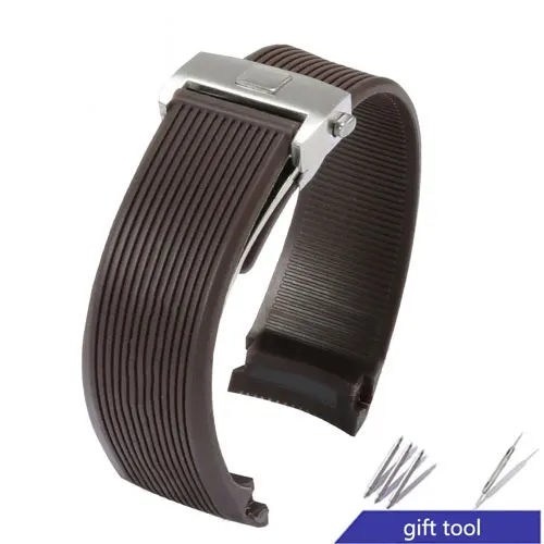 Waterproof silicone watchband black brown wristband replacement rubber strap For tag Heuer watch accessories - Цвет ремешка: brown silver
