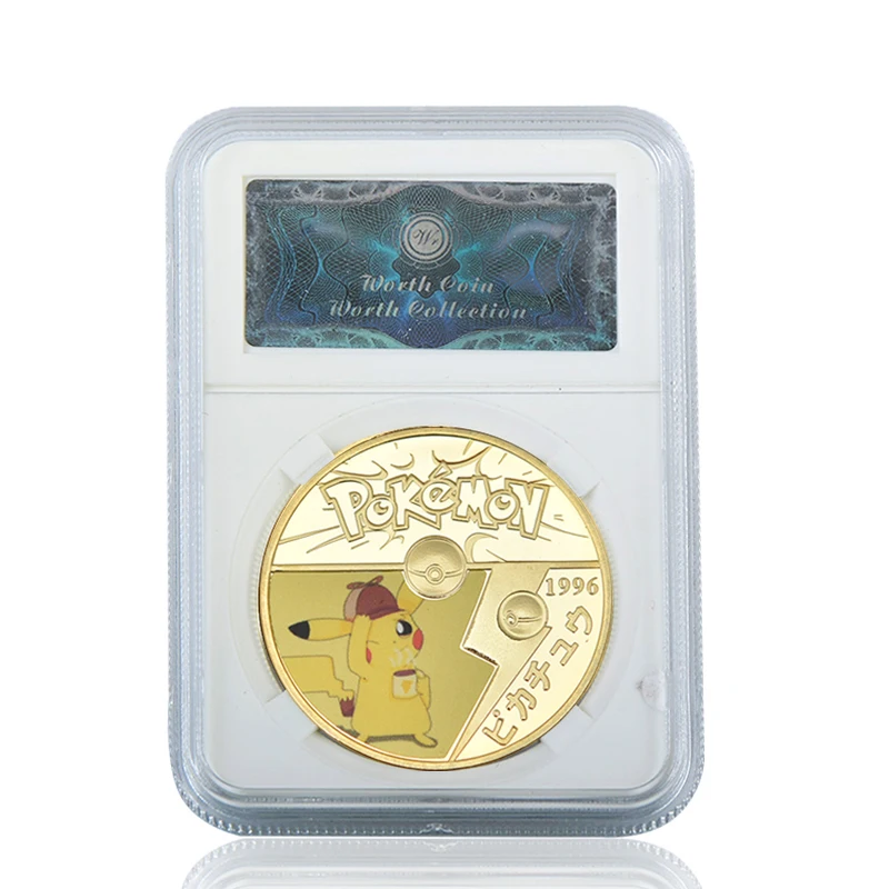 WR Пикачу позолоченные Коллекционные монеты с держателем японская монета Аниме вызов монеты подарок на год дропшиппинг - Цвет: coin5 with case