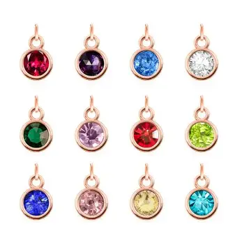 

24pcs/lot Bling Rose Gold Color Birthstone With Open Ring Floating Pendant Charms Fit For Memroy Magnetic Locket