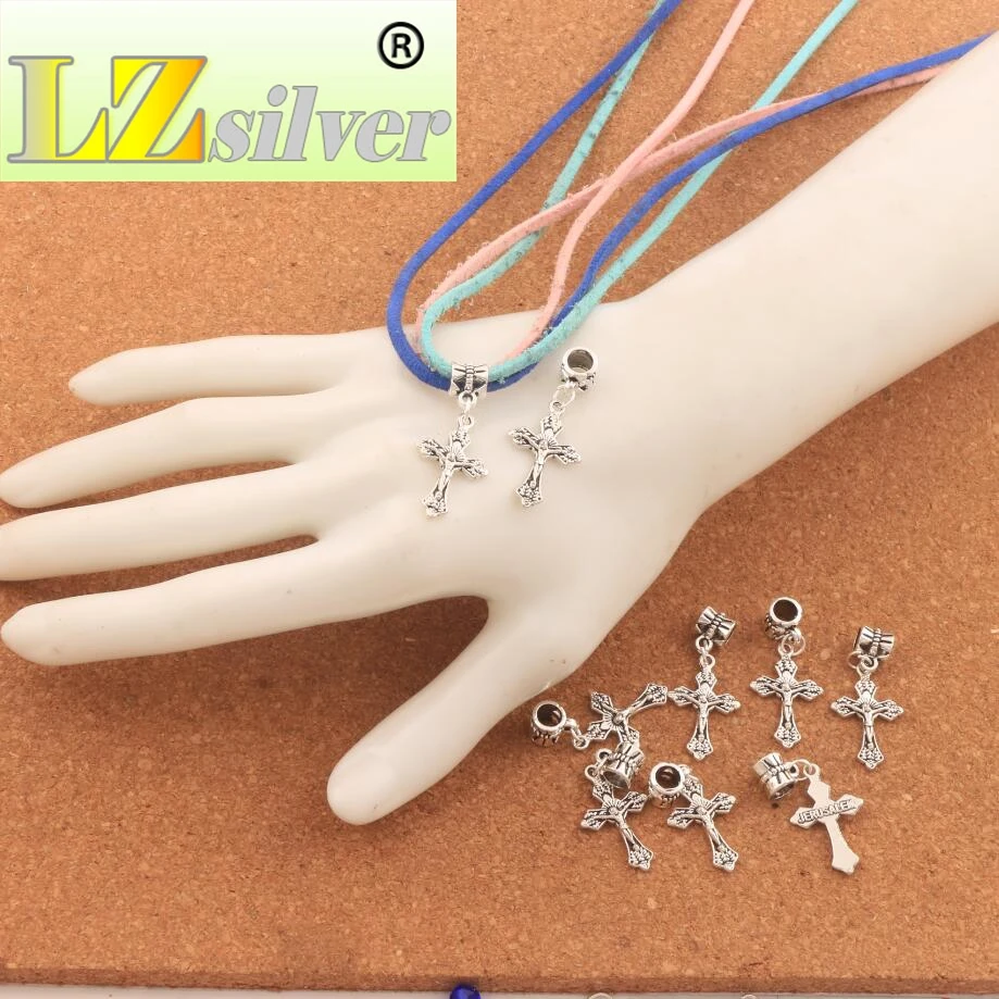 Jesus Christ Crucifix Cross Religious Big Hole Beads 15.2x35.3mm 100PCS Zinc Alloy Dangle Fit European Charm Bracelets B427
