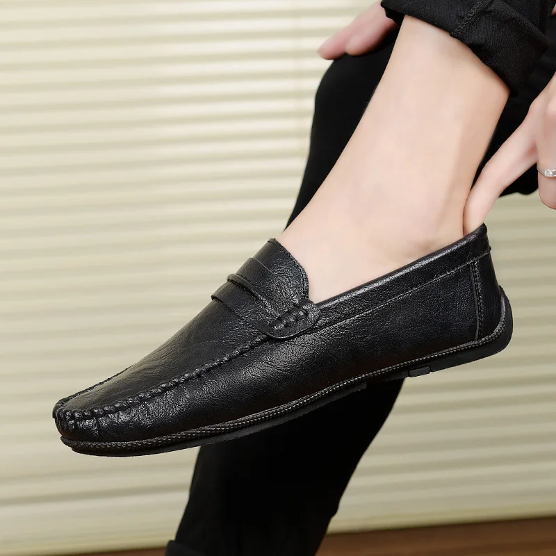 Leather Men Casual Shoes Brand Italian Mens Loafers slip on breathable Moccasins Breathable soft fashion Driving | Обувь