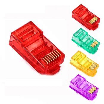 

20pcs/1 bag RJ45 Ethernet Cables Module Plug Network Connector RJ-45 Crystal Heads Cat5 Color Cat5e Gold Plated Cable