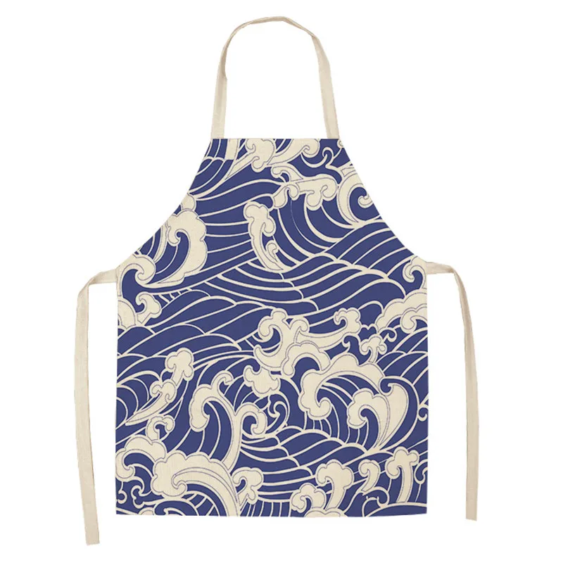 Sea Mark Pattern Kitchen Aprons for Women Cotton Linen Bibs Household Cleaning Pinafore Home Cooking Apron