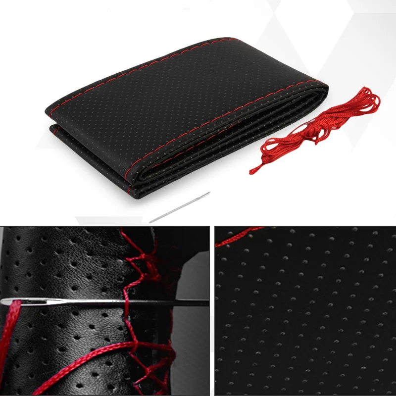 

38cm Car Steering Wheel Cover Skidproof Car Steering-wheel Cover Anti-Slip Universal Leather Car-styling With Needles and Thread