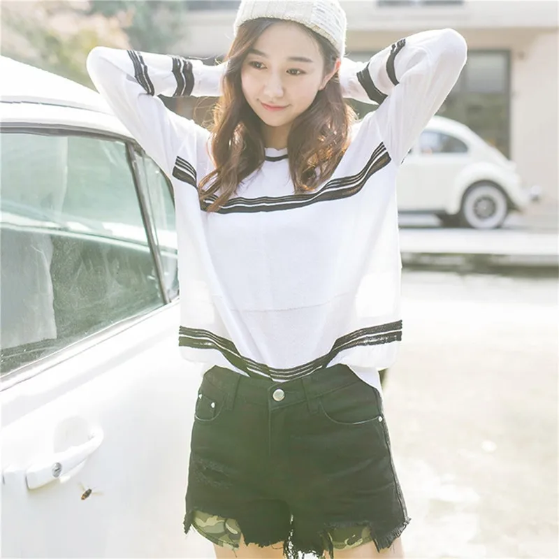New Girl Shorts Sexy Summer S-XL Women Denim Black Ripped Broad Leg Jeans High Waist Camouflage Pocket Elastic Cow Shorts