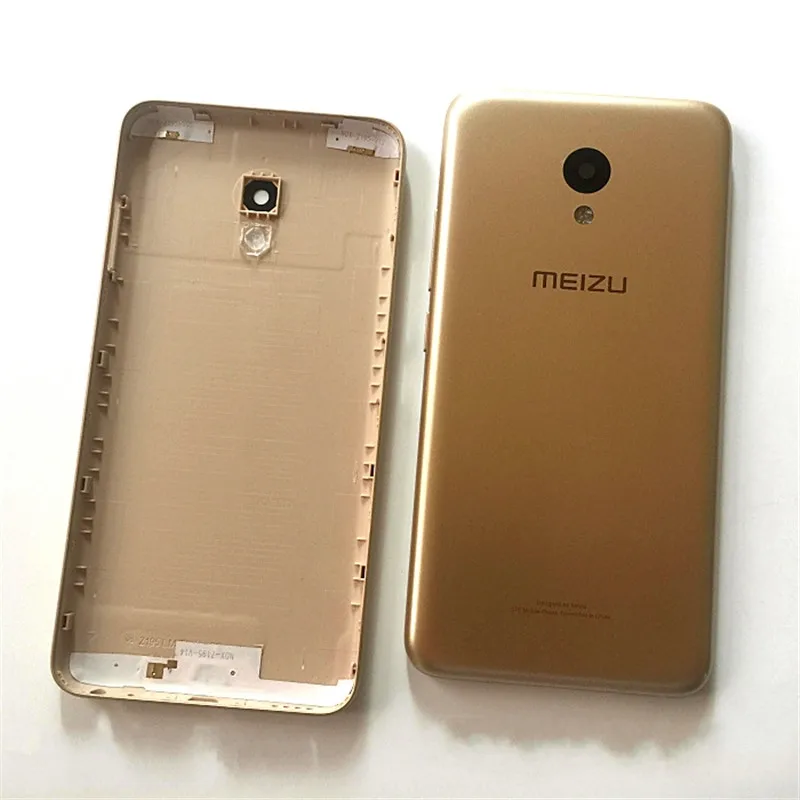 Gold No Sim Tray Original New Metal Cover Case For MEIZU M5 Back Battery Cover Housing Replacement Parts With Side buttons+Camera lens - Цвет: Gold No Sim Tray