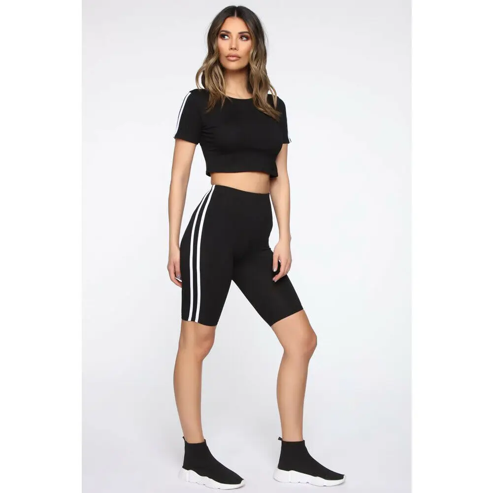 

2PCS Crop Tops Shorts Pants Suit Bodycon Casual Outfit Sportswear Exercise GYM Run Jogging Fasshion Slim Women Sets Tracksuit
