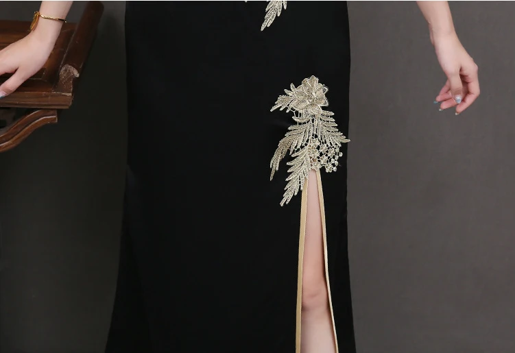 Сексуальное женское длинное платье Cheongsam с кружевными цветами летнее винтажное