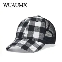 Fashion Summer Mesh Hat Women Red Black White Plaid Baseball Cap For Men Hip Hop Net Trucker Hat Outdoor Breathable Sunshade Cap