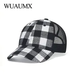 Casquette d'été en maille pour femmes, casquette de Baseball à carreaux rouge noir blanc pour hommes, filet Hip Hop, chapeau de camionneur pour l'extérieur, casquette de pare soleil respirante 