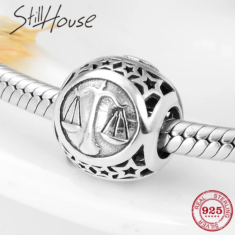 Мода 925 стерлингового серебра 12 Созвездие весы Круглые Бусины Подходят Шарм