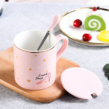

Creative Ceramic Cup Simple Coffee Mug with Lid Scoop Large Capacity Office Drinking Mugs Household Couple's Breakfast Milk Cups
