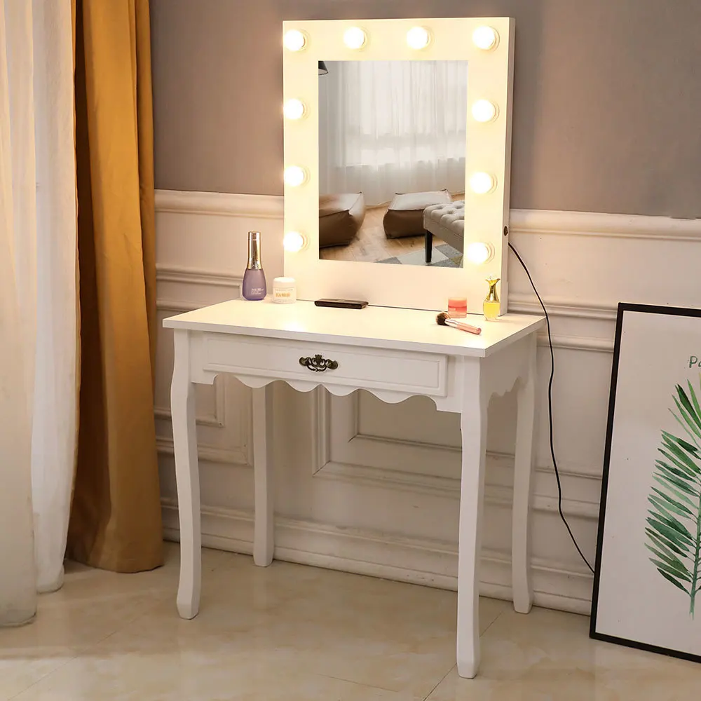 Vanity Table Dressing Table 10 Light Bulbs Led Light Girl Bedroom Makeup Vanity Furniture With Illuminated Mirror Aliexpress