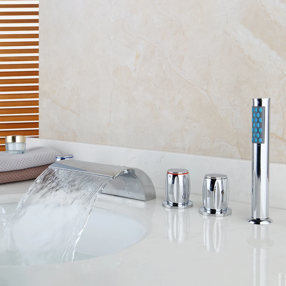 bathtub Faucet B Monite светодиодный кран для ванной комнаты с водопадом, смеситель для раковины на бортике, кран для ванной комнаты, 5 шт. в наборе, кран для холодной и горячей воды - Цвет: bathtub Faucet B