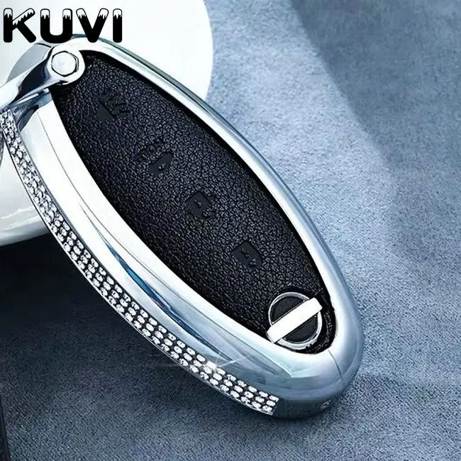 black Кожаный чехол для ключей автомобиля для Nissan Versa Maxima Altima Rogue Armada Sentra Murano Infiniti FX35 QX60 дистанционная Защитная крышка для ключей - Название цвета: black