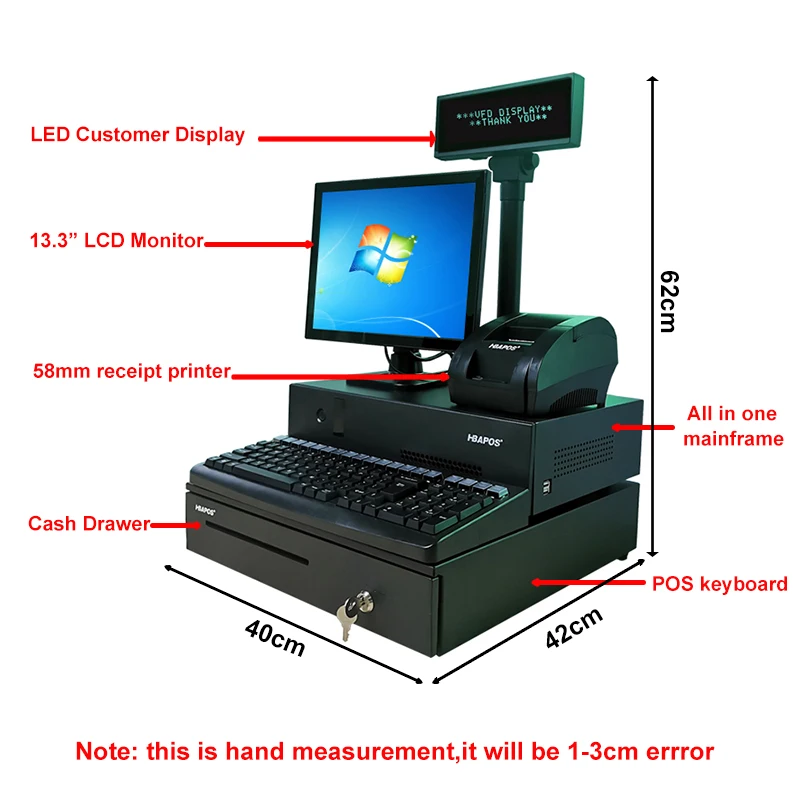 US $329.12 POS System Machine 133 LCD Monitor Cash Register with 58mm Receipt Printer amp Cash Drawer All in One for Supermarket restaurant