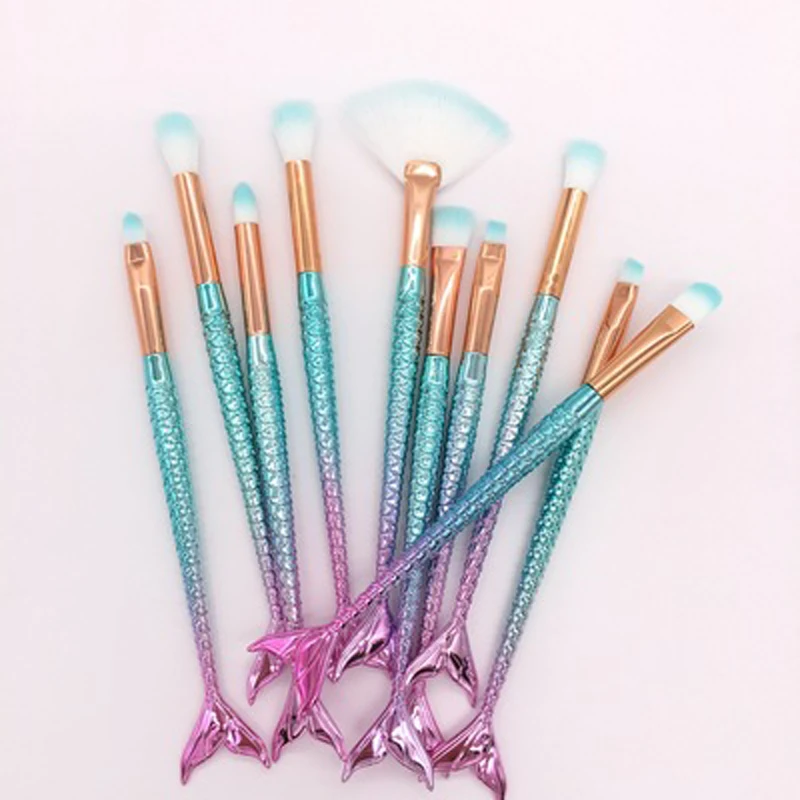 

Pro Synthetic Hair Fan Shape Face Powder Eyeshadow Makeup Brushes Kits Tools Blending 10pcs Fish Shape Makeup Brush Sets