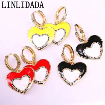 

4Pair Pave Rainbow CZ and Enamel Heart Dangle Earrings Trendy Statement Jewelry Earrings For Women Gifts