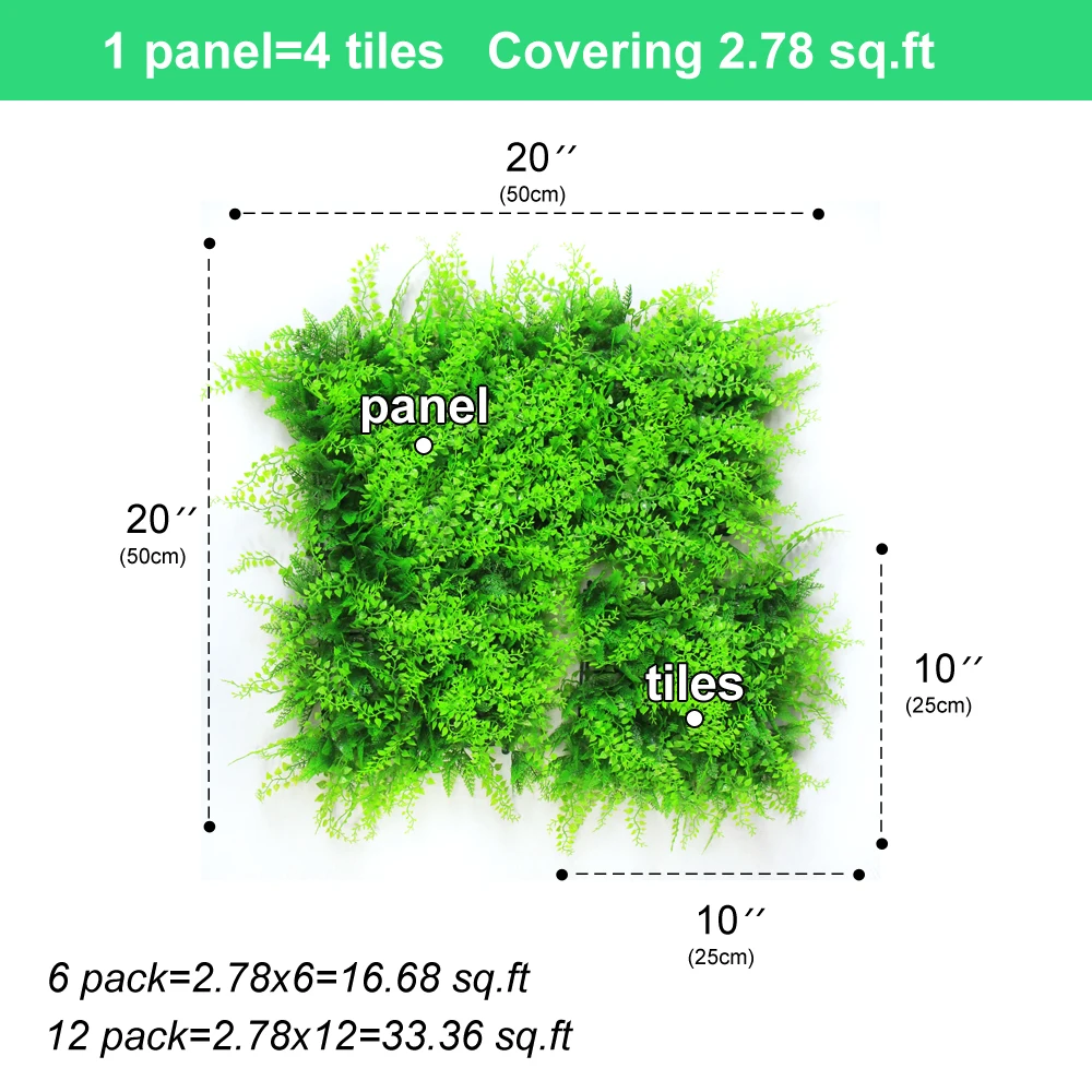 ULAND 50x50cm Artificial Fern Mats Plastic Hanging Decoration Landscaping Design Privacy Screening for Garden Backyard Balcony