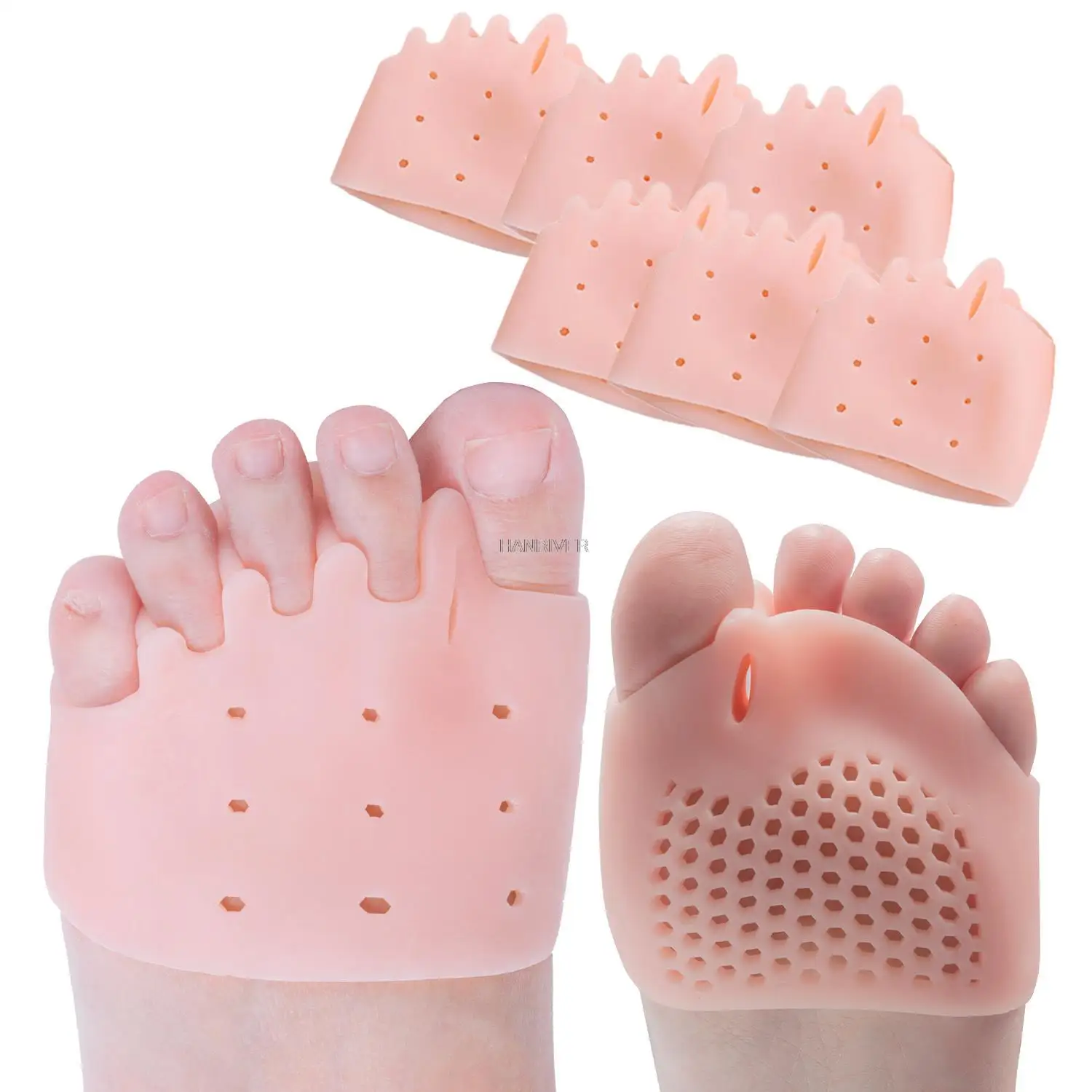 

2pcs Forefoot Pads Five-hole Honeycomb Toe Separator Soft Gel Pain Relief Insoles Prevent Feet Callus Blisters Corn