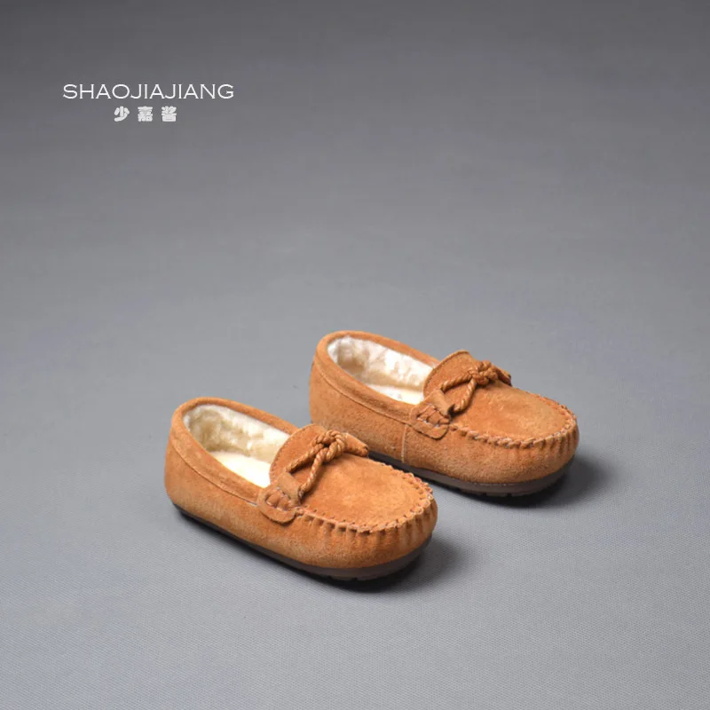 

2019 Winter BOY'S Middle And Large plus Velvet New Style Girls Baby Shoes Soft Bottom Moccosins Genuine Leather Child Two Sjja81