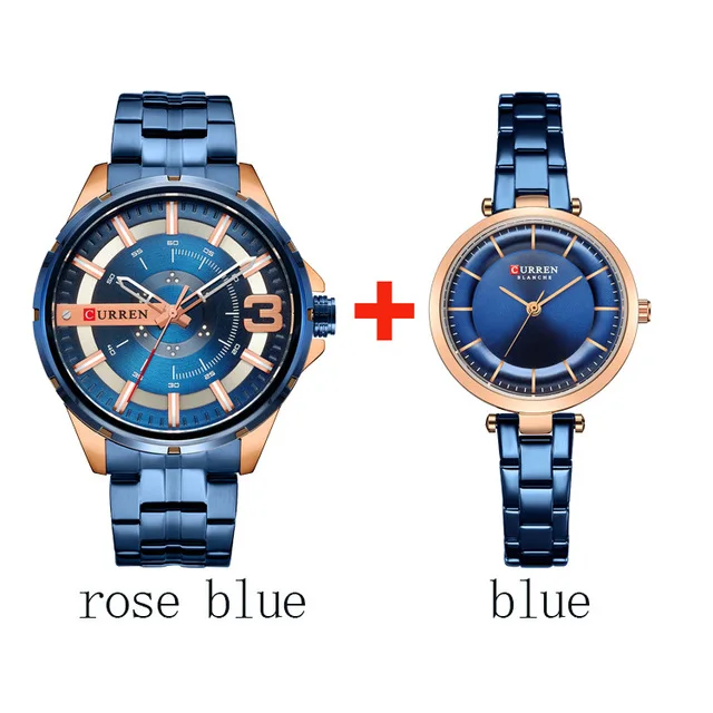 8333-rose-blue Парные часы для мужчин и женщин Curren из нержавеющей стали водонепроницаемые часы для влюбленных синие парные часы для влюбленных Relojes Hombre - Цвет: 8333-rose-blue