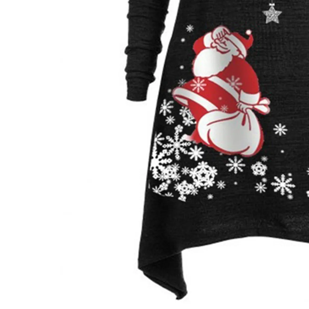 Рождественская блузка для женщин, большие размеры, ретро, Рождественская шапка Санты, модная однотонная, с рюшами, длинный воротник, туника, топ, блузка, топы#38