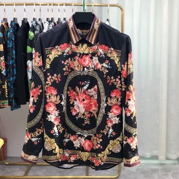 

Hot Fashion Men's floral print long sleeves Shirts 2020 Autumn High quality casual Shirt for men C148
