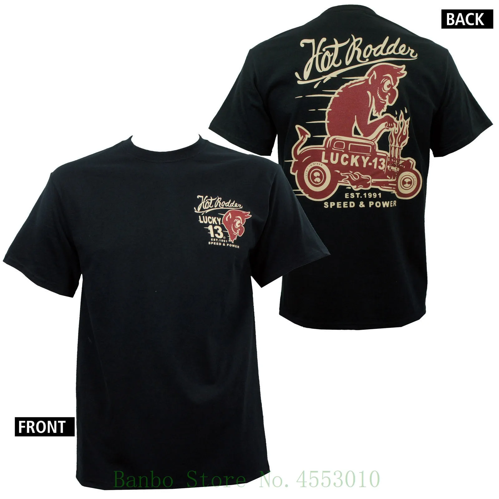 

Authentic Lucky 13 Red In The Face Devil Hot Rodder T Shirt S - New 2019 Newest Fashion 2 Side