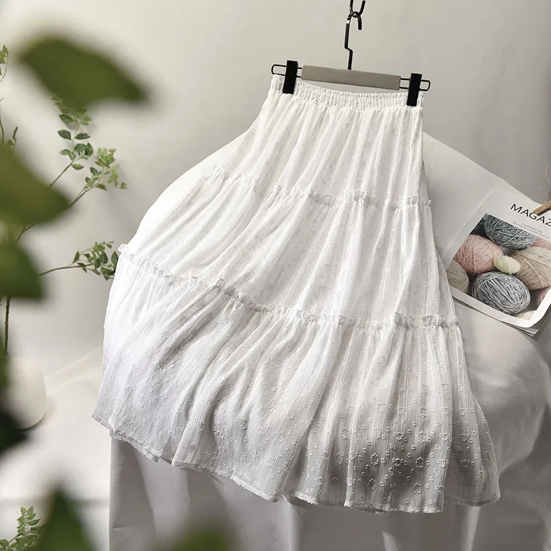 

2020 Summer New A-Line Skirt Women Stretch High Waist Women Boho White Long Casual Skirt With Lining Faldas Jupe Femme Saia K521