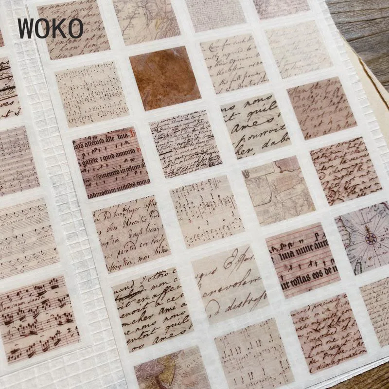WOKO 4Sheets Retro Stamp Letter Postmark Musical Note Old Handbook Material Deco Die Cut Sticker DIY Bullet Journal Scrapbooking